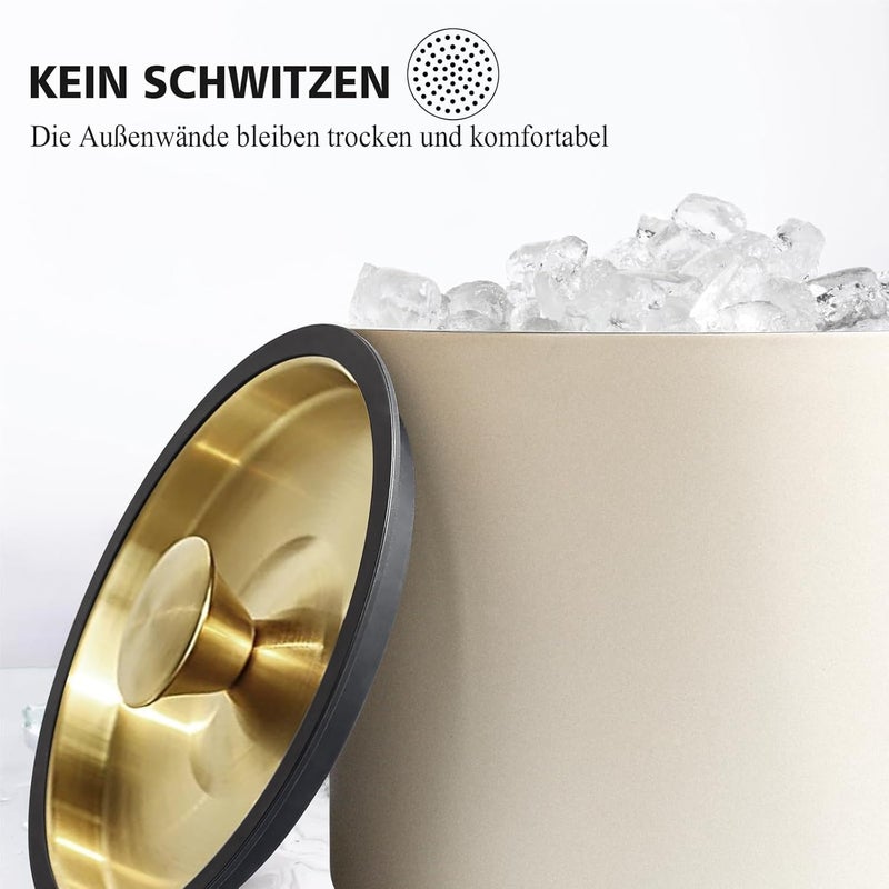 iHoo 3.2L Modern Insulated Ice Bucket with Silicone Lid, Scoop, Strainer, Double Wall Stainless Steel Ice Bucket for Parties & Cocktail Bar,Ideal for Gift(Pearl White) - Image 4